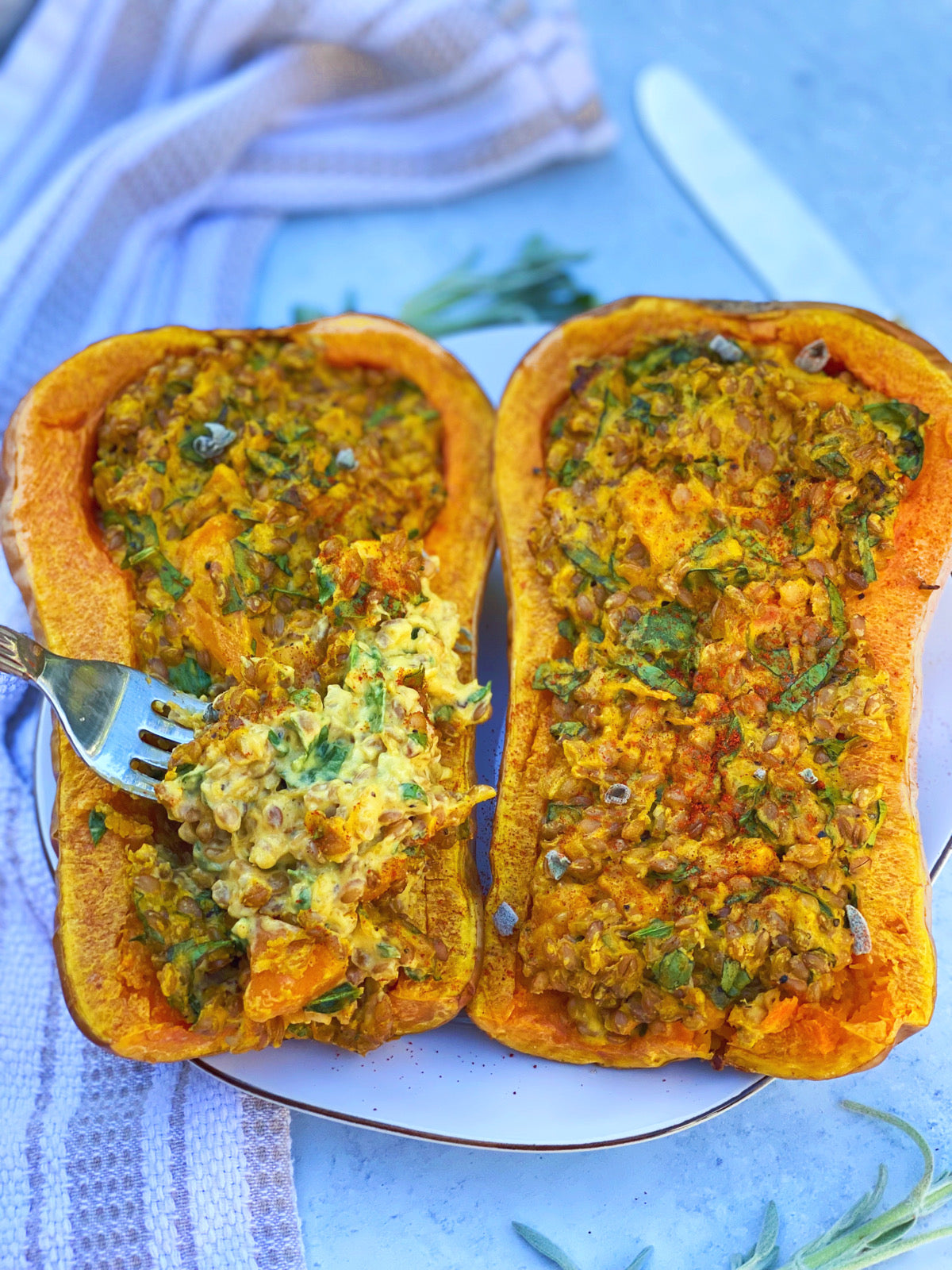 Farro Mac N Cheese Stuffed Butternut Squash