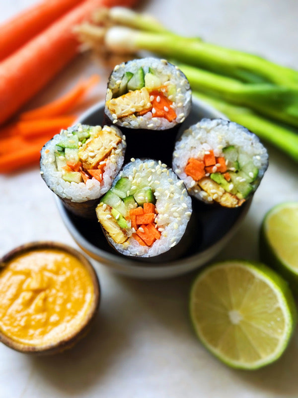 Sushi Burrito w/ Sticky Rice & Carrot Ginger Peanut Tempeh