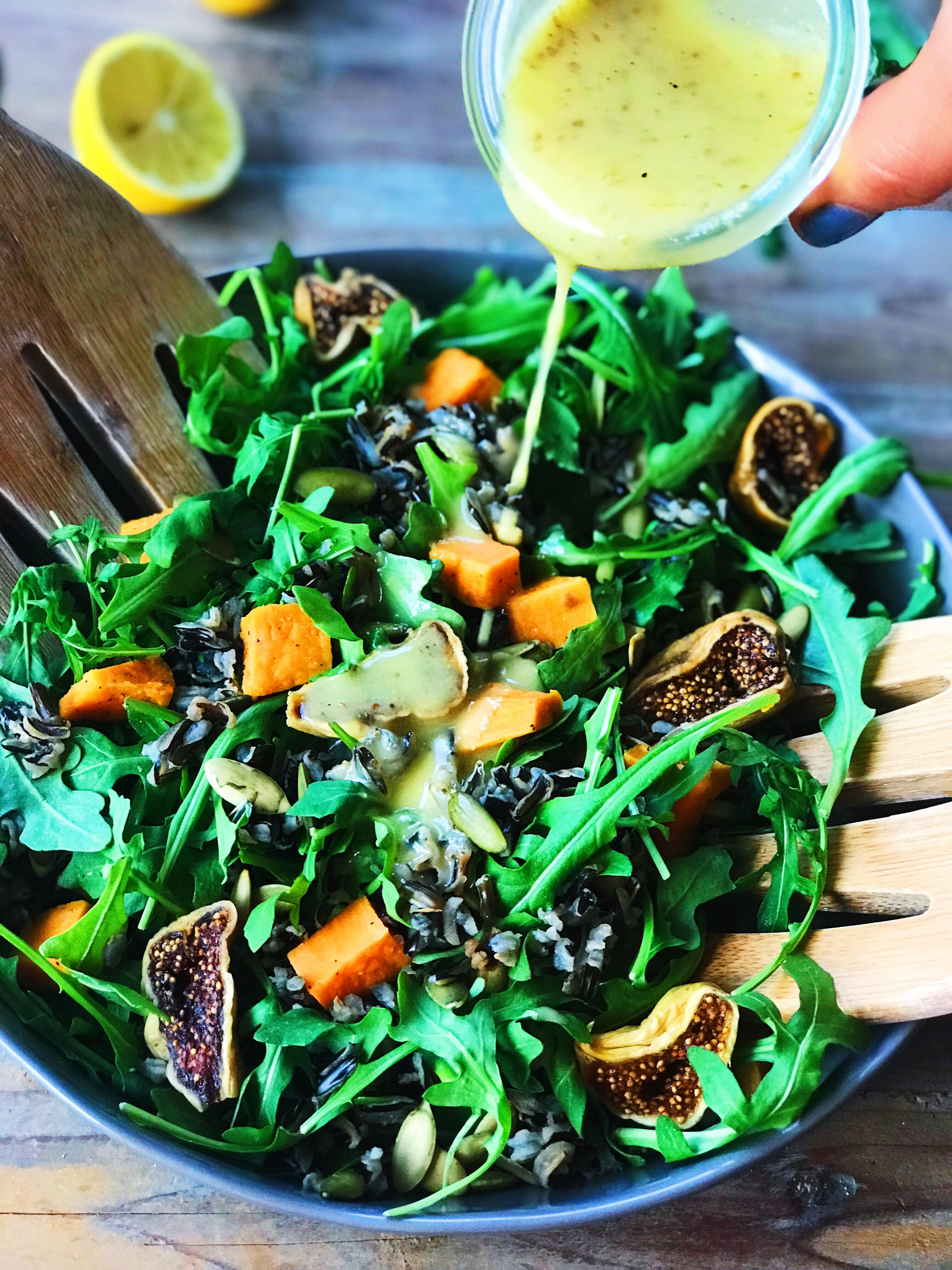 WILD RICE, FIG, SWEET POTATO & ARUGULA SALAD
