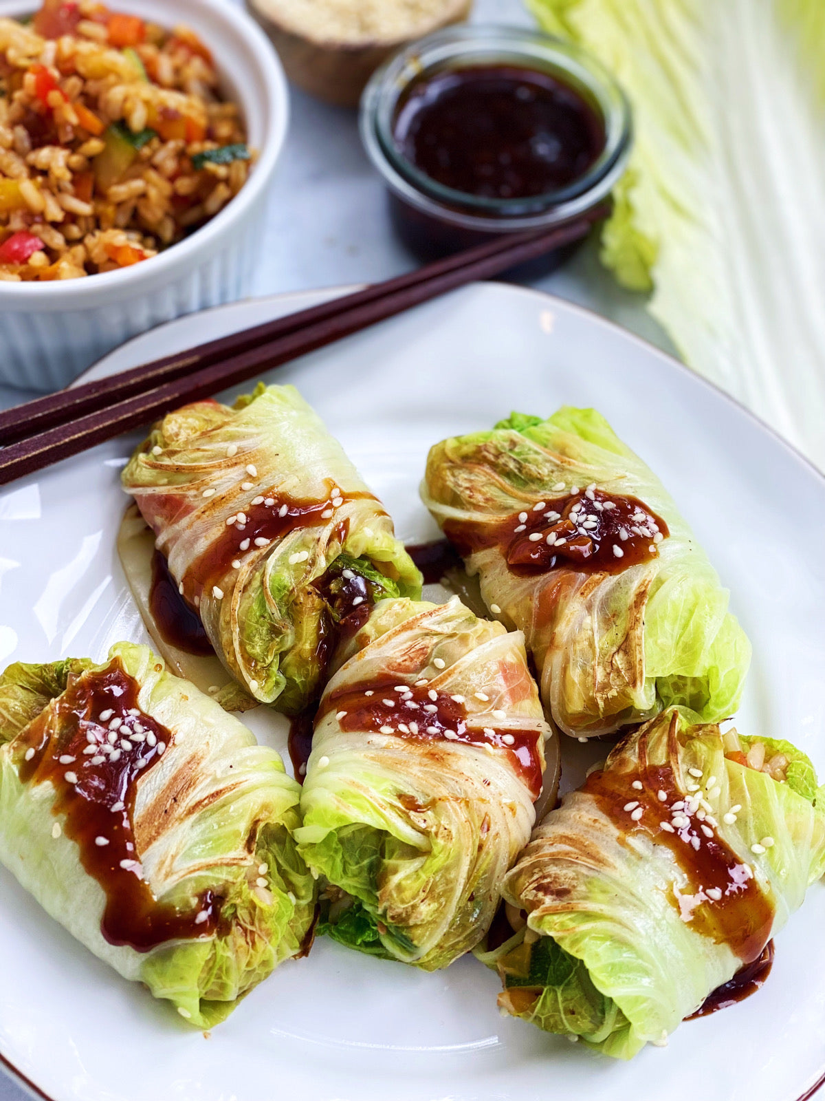 Asian Stuffed Cabbage Rolls w/ The Best Stir-Fry Sauce