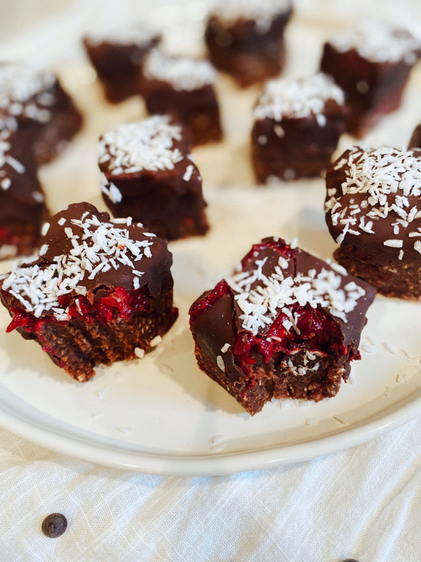 Chocolate Raspberry Brownie Love Bites