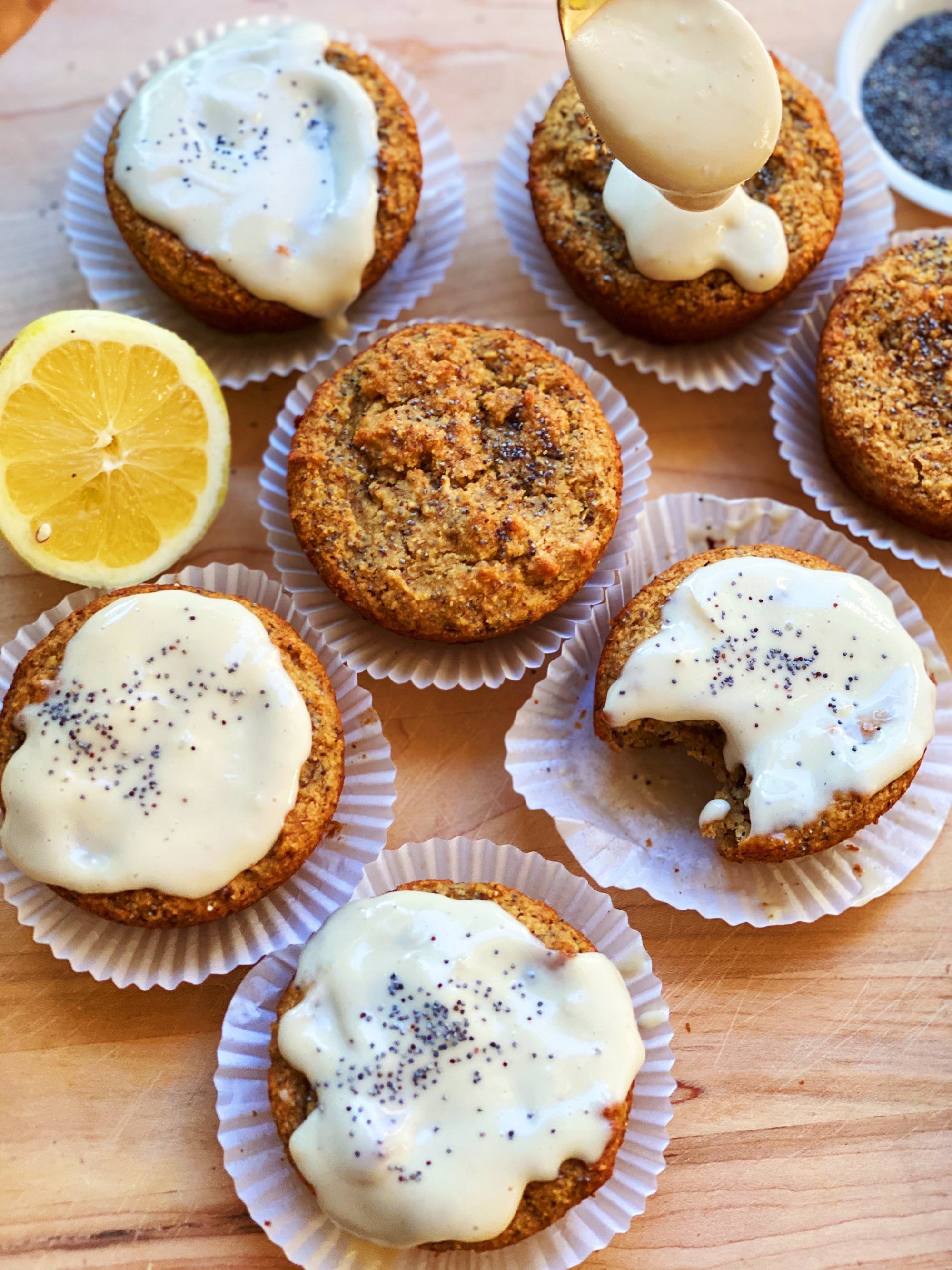 Lemon Poppy Seed Muffins + Cashew Lemon Glaze