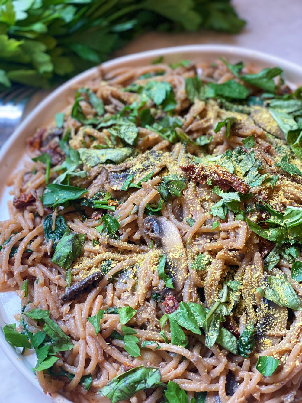 Native American wild mushroom and sun-dried tomato pasta
