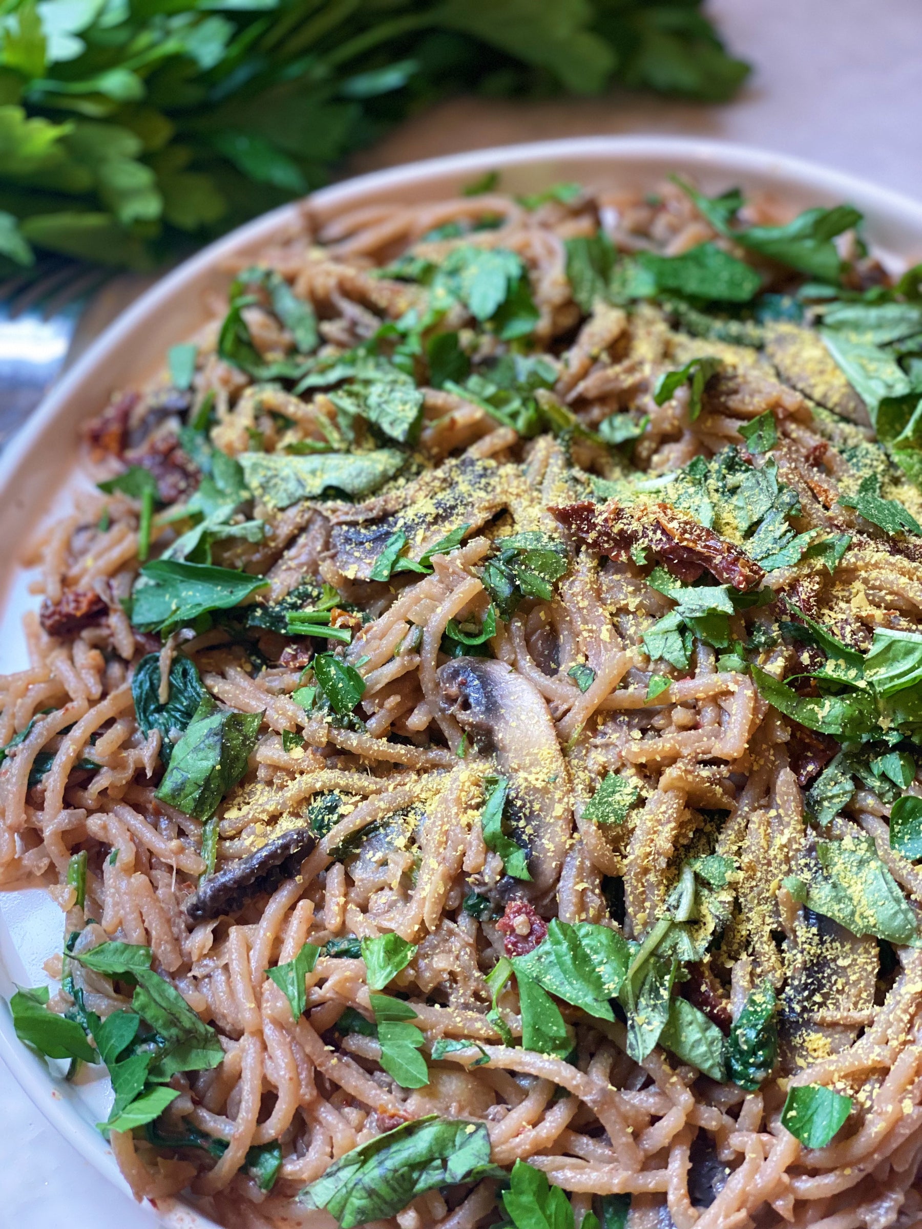Native American wild mushroom and sun-dried tomato pasta Native American wild mushroom and sun-dried tomato pasta