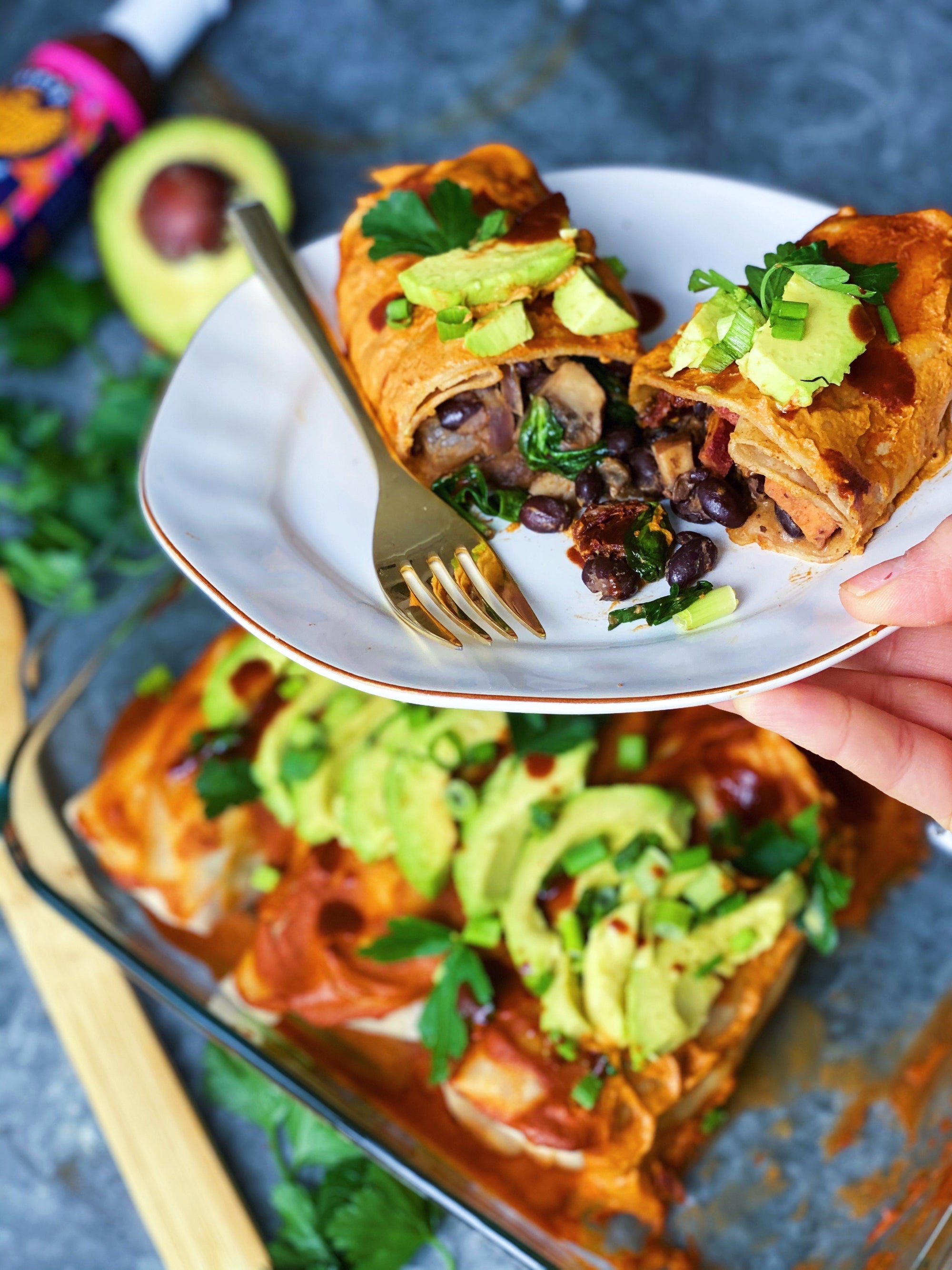 Mushroom & Black Bean Enchiladas w/ Siete Foods Burrito Wraps
