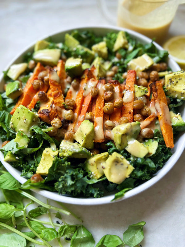 Sweet Potato, Chickpea & Honey Mustard Kale Salad Tasty As Fit