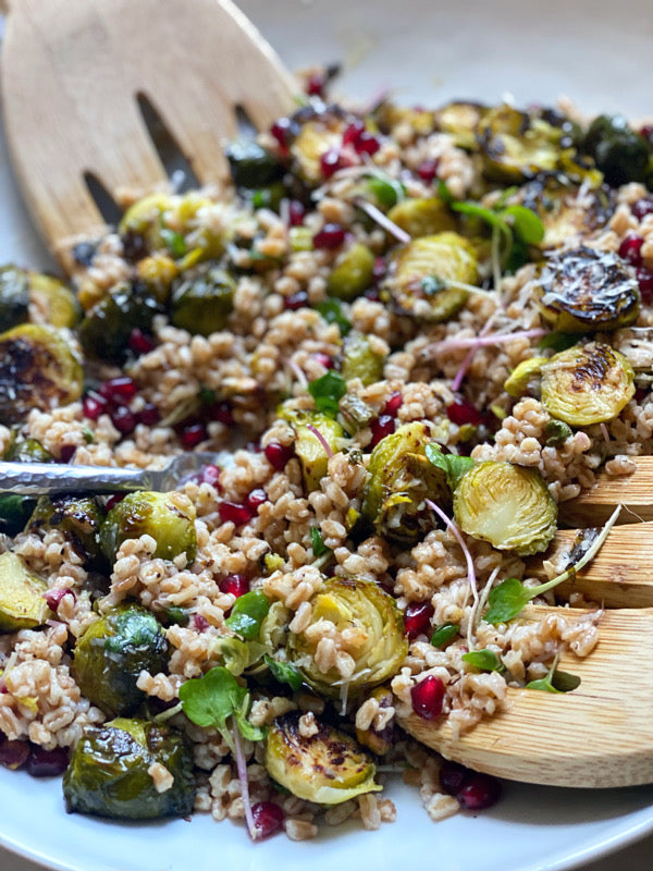 Warm Roasted Brussels Sprouts & Farro Salad