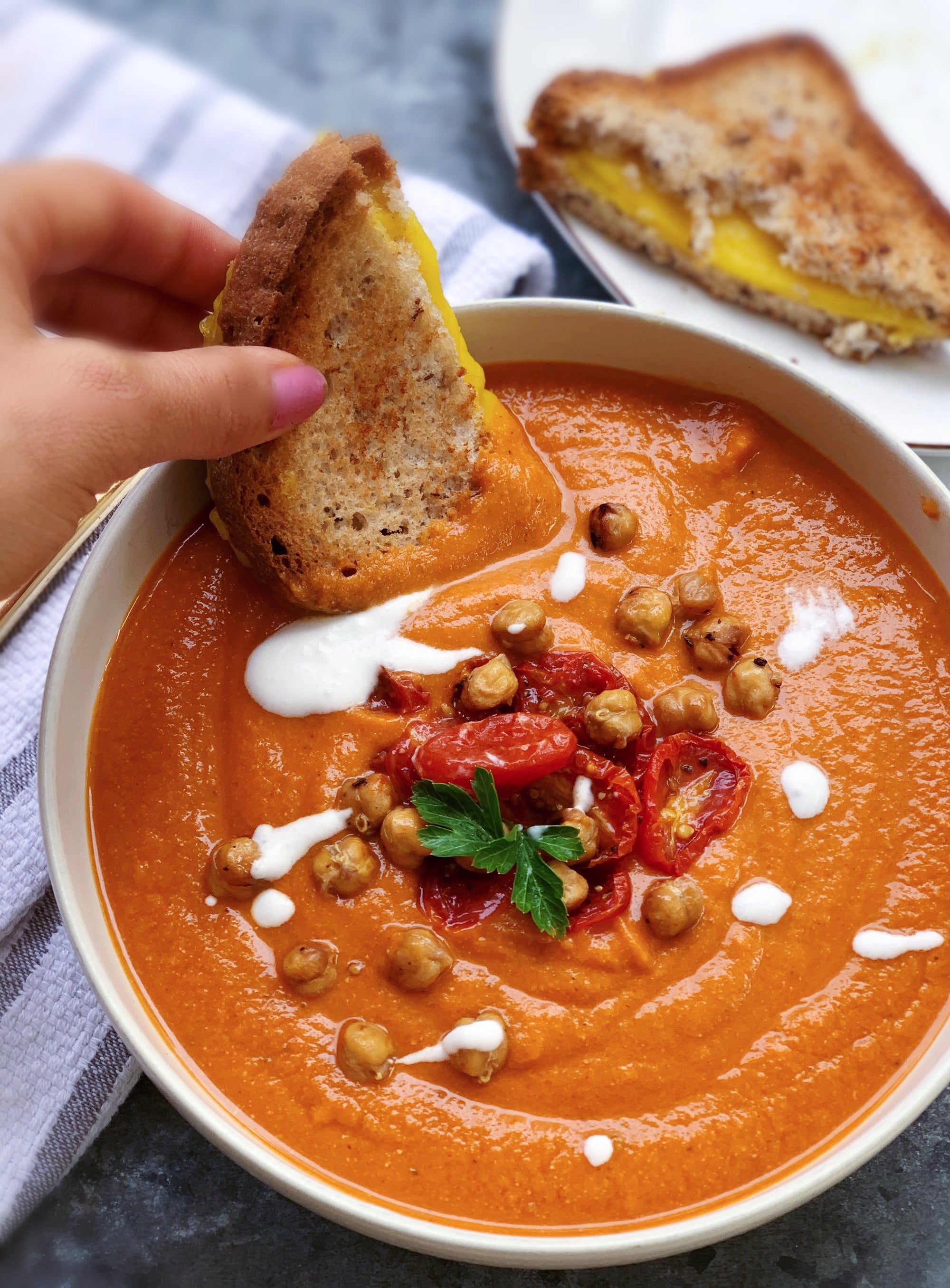 CREAMY TOMATO SOUP w/ GRILLED CHEESE